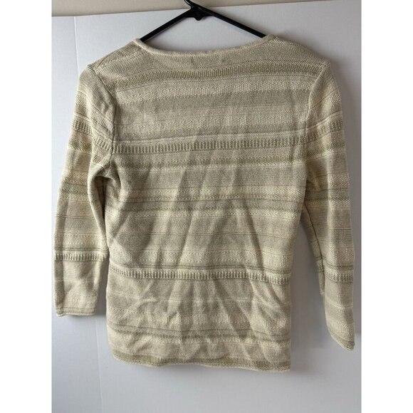 Ralph Lauren Women Sweater Sz XS Cotton Beige Striped 3/4 Sleeve Pullover - Picture 3 of 6